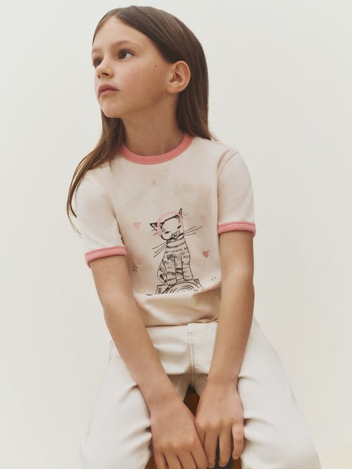 T-shirt en coton bio imprimé chat DJ