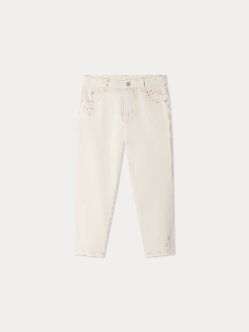 pantalon droit en jean avec motifs brodés en coton biologique