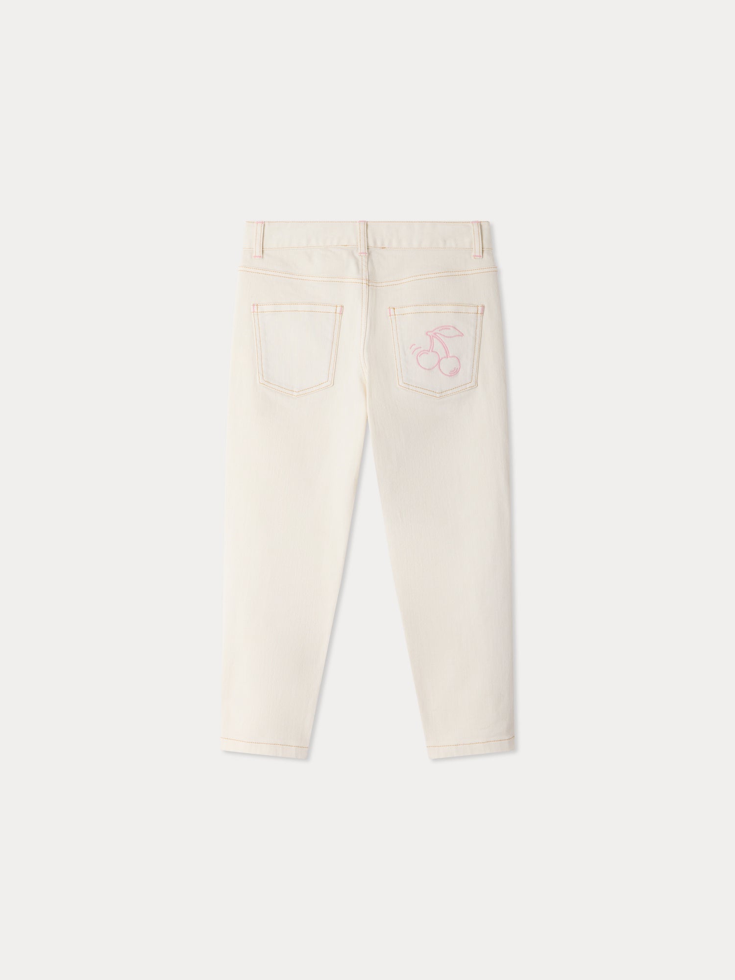 straight-leg denim trousers with embroidered patterns in organic cotton