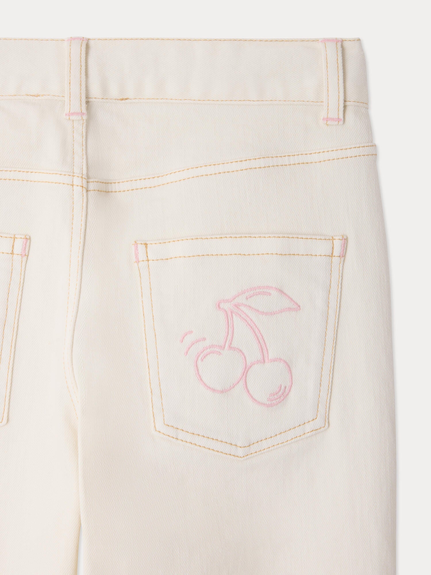straight-leg denim trousers with embroidered patterns in organic cotton