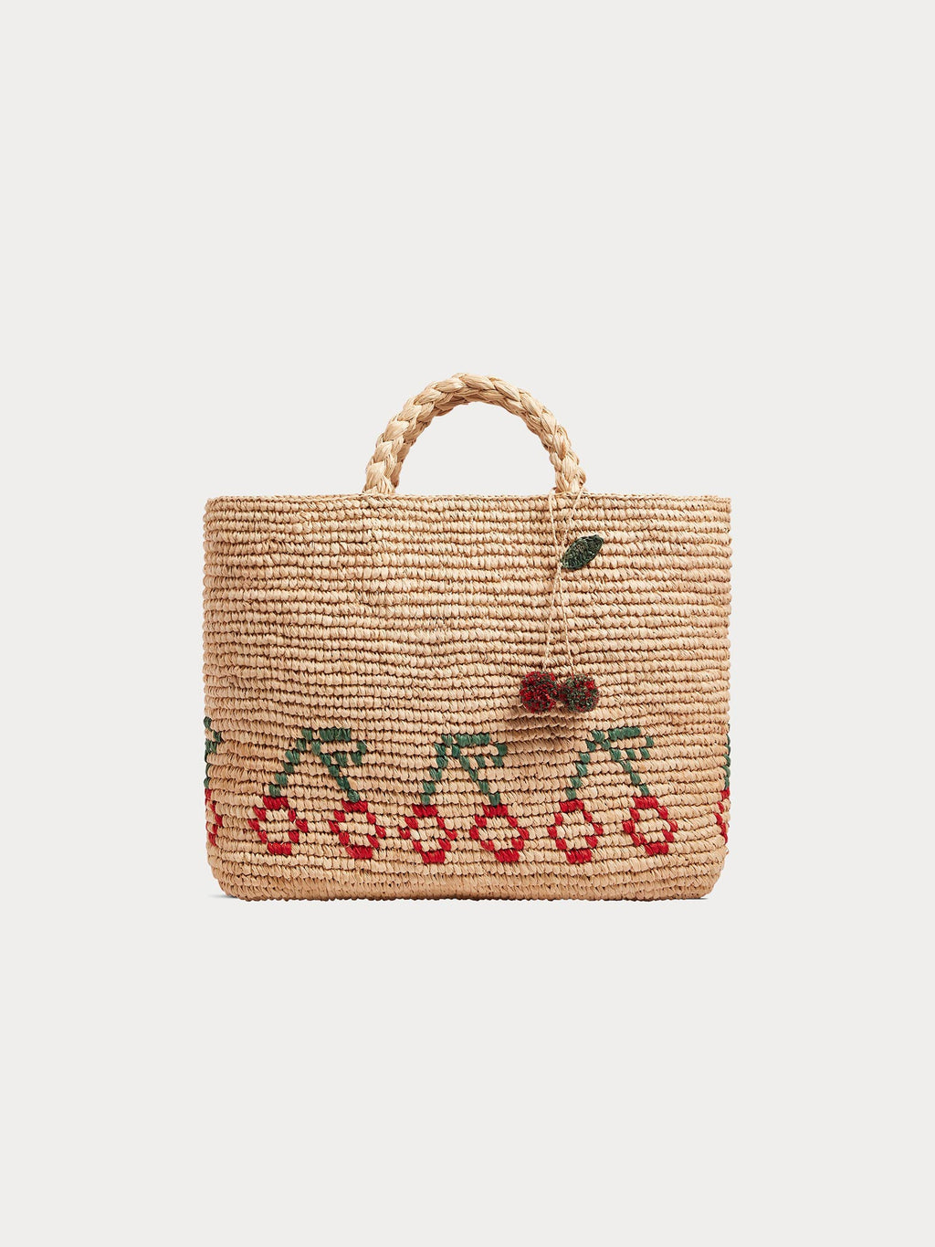 Cabas en raphia avec cerises rouges
