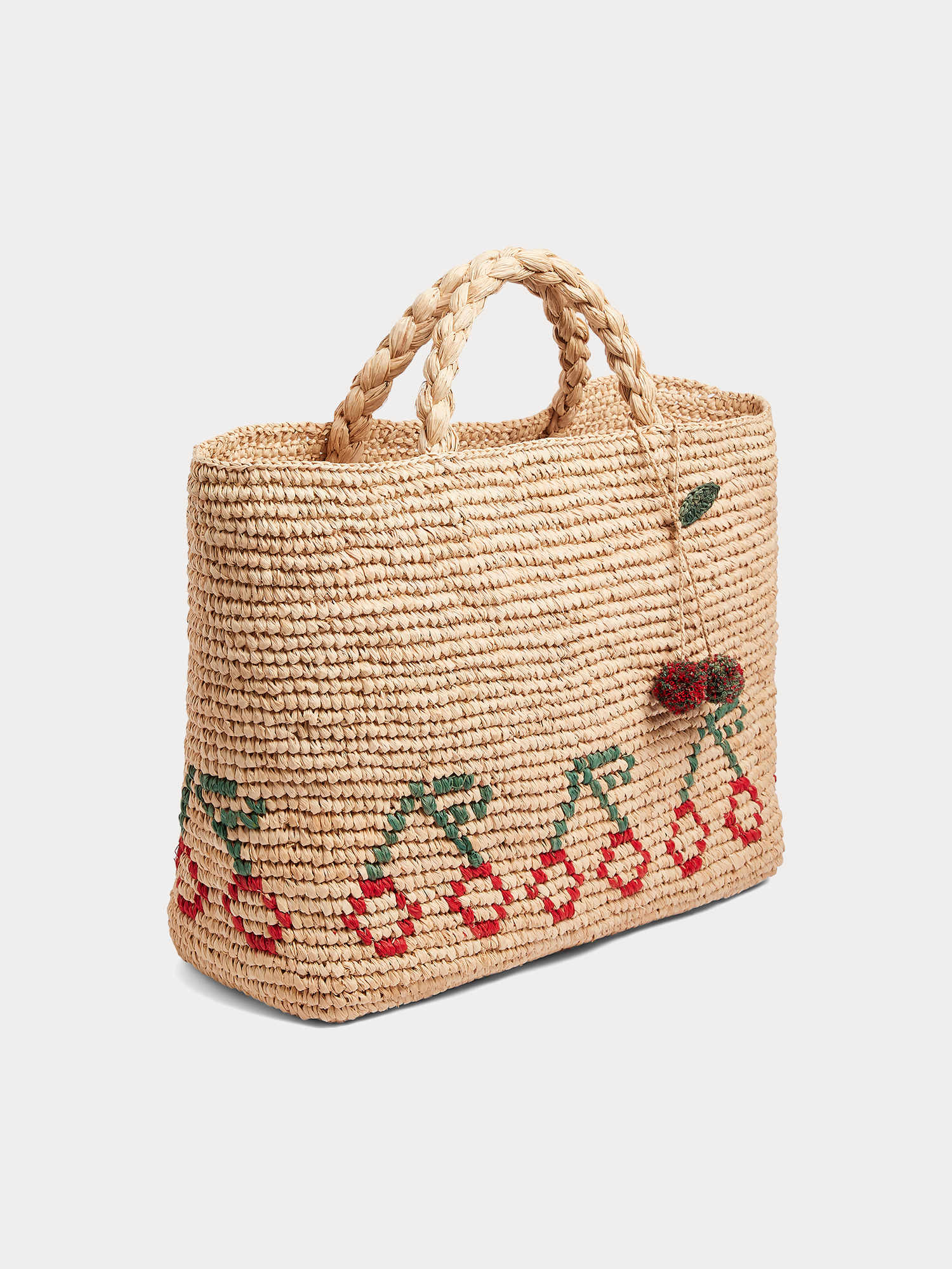 Cabas en raphia avec cerises rouges
