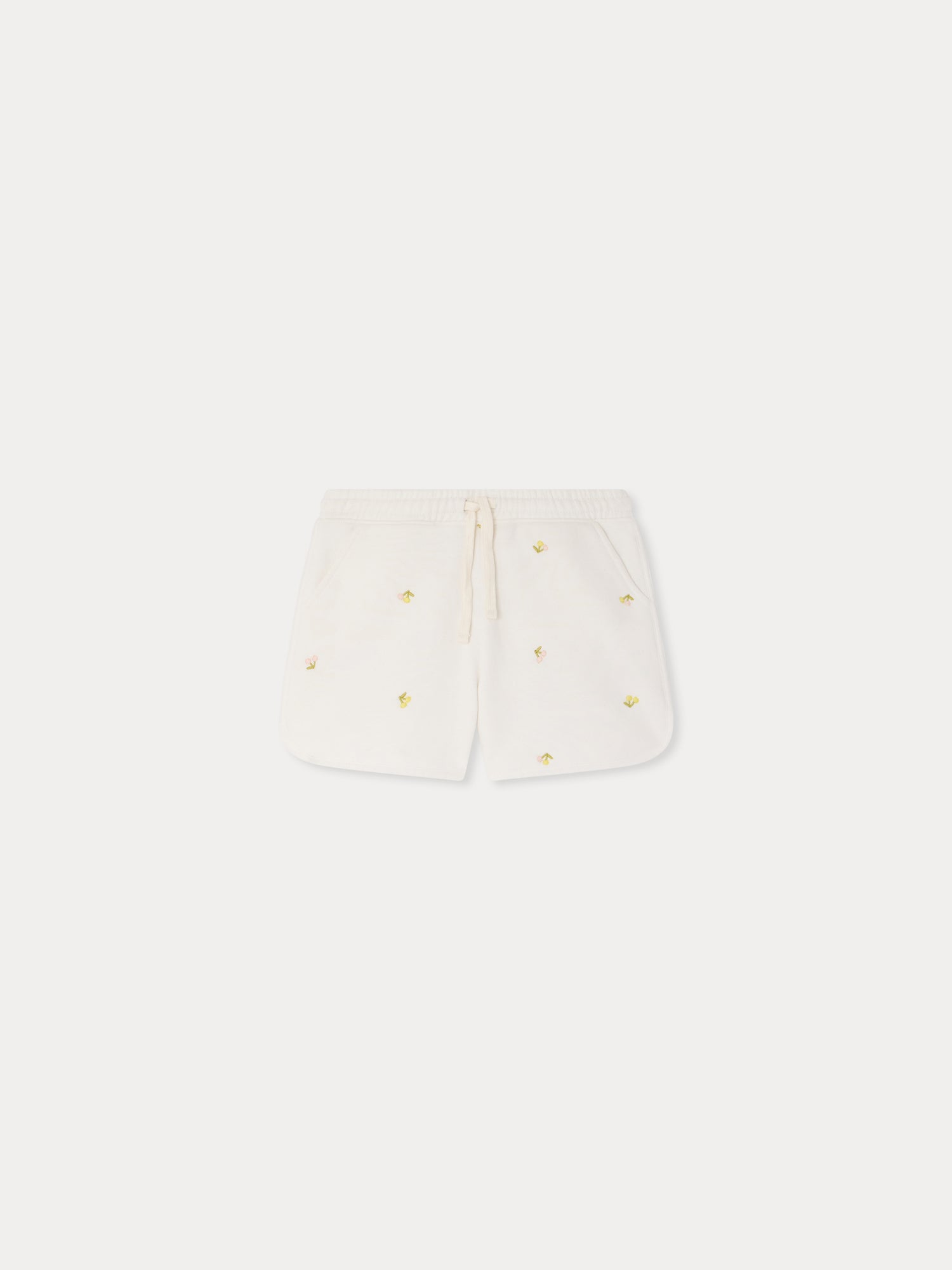 fleece shorts embroidered with cherries in organic cotton