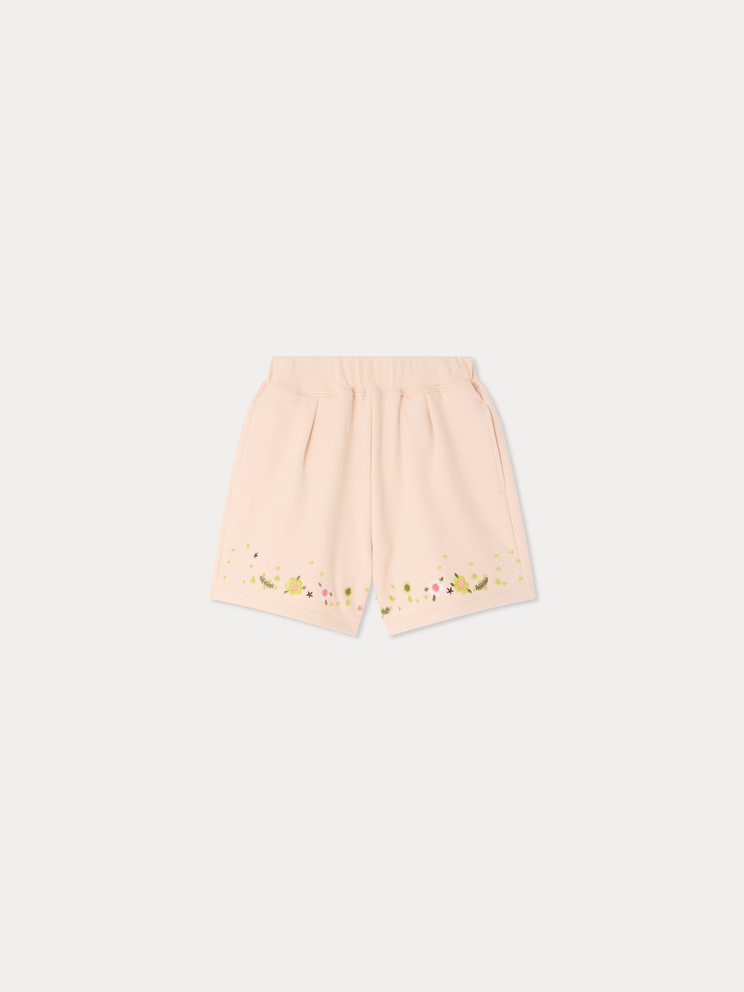 Shorts en molleton fleuri brodé main en coton biologique