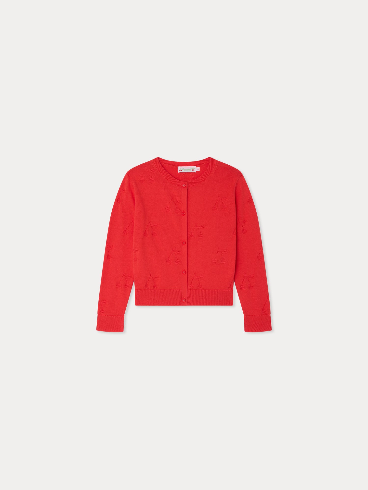 cardigan with a fancy cherry knit in organic cotton