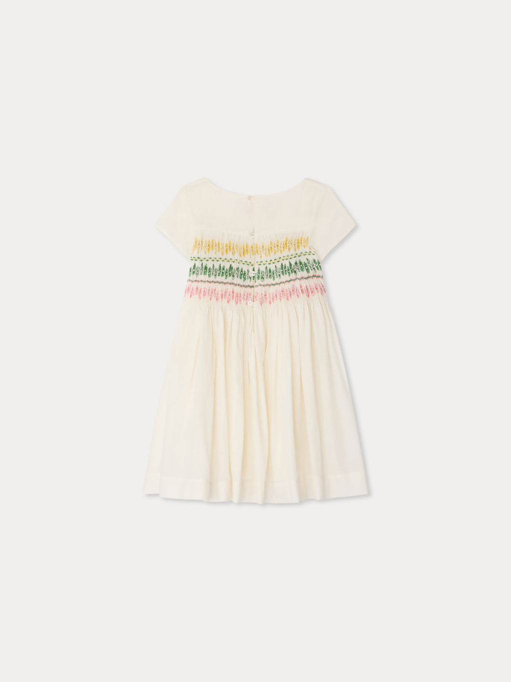Robe smockée et brodée main en coton biologique, motif tie-dye