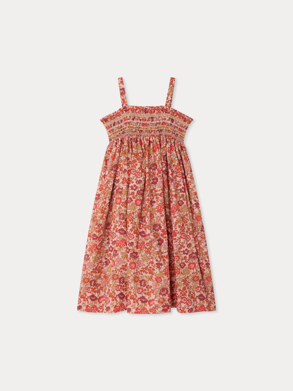 Robe smockée et brodée main en coton biologique
