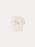 pull jacquard à fleurs brodées main en coton bio et cachemire