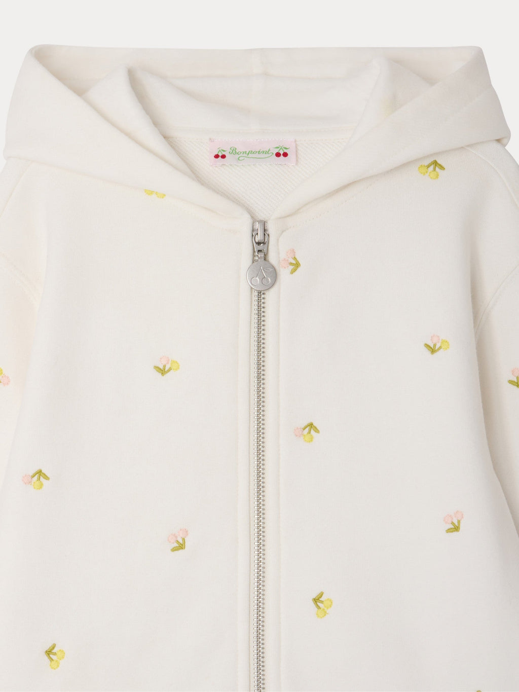Sweat à capuche brodé cerises en coton bio