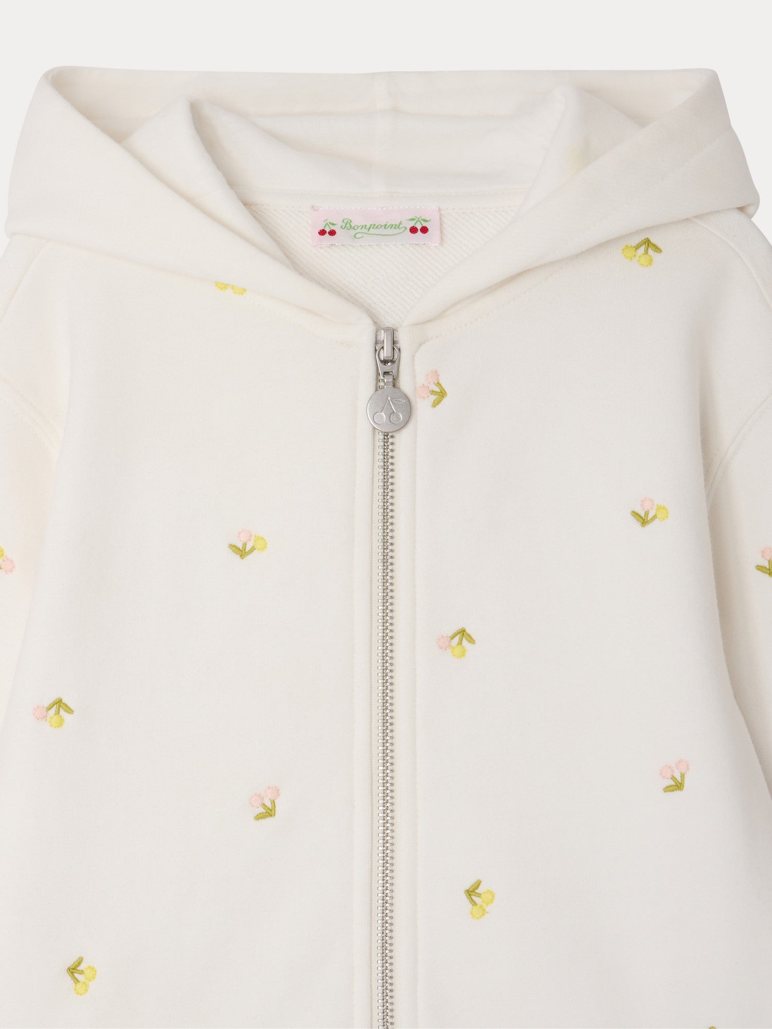 hoodie embroidered with cherries in organic cotton