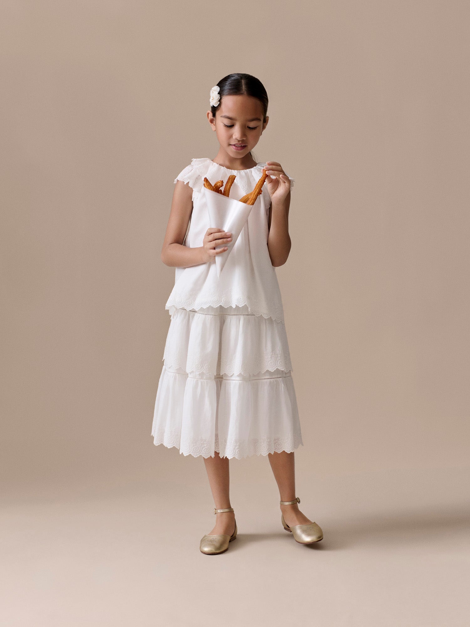skirt with broderie ang e in organic cotton