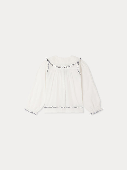 blouse à col Claudine brodée en coton biologique